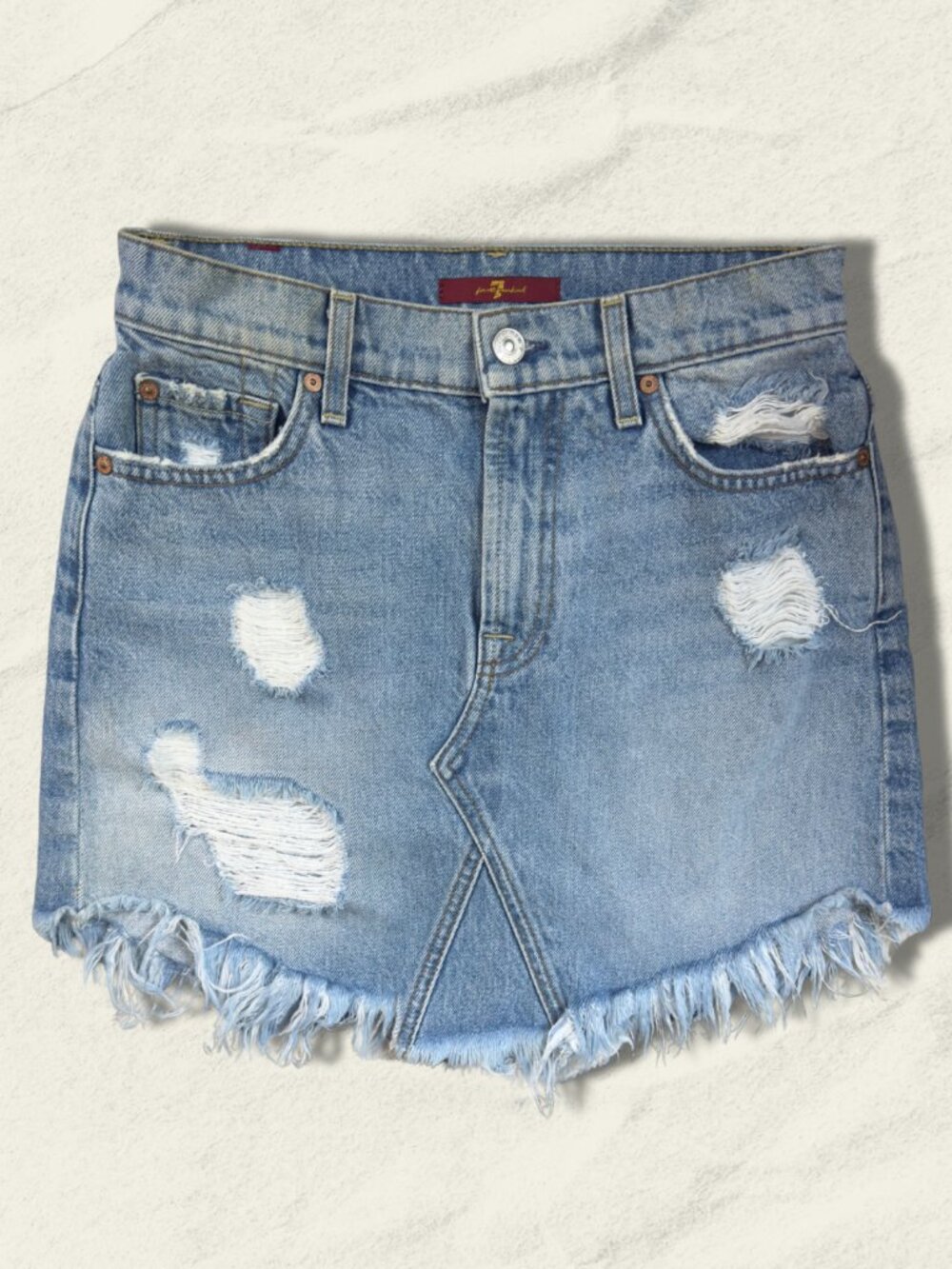 7 For All Mankind Distressed Denim Mini Skirt Size 25